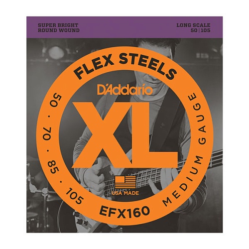 D'Addario EFX160 FlexSteels    -, Medium, 50-105, , Long Scale